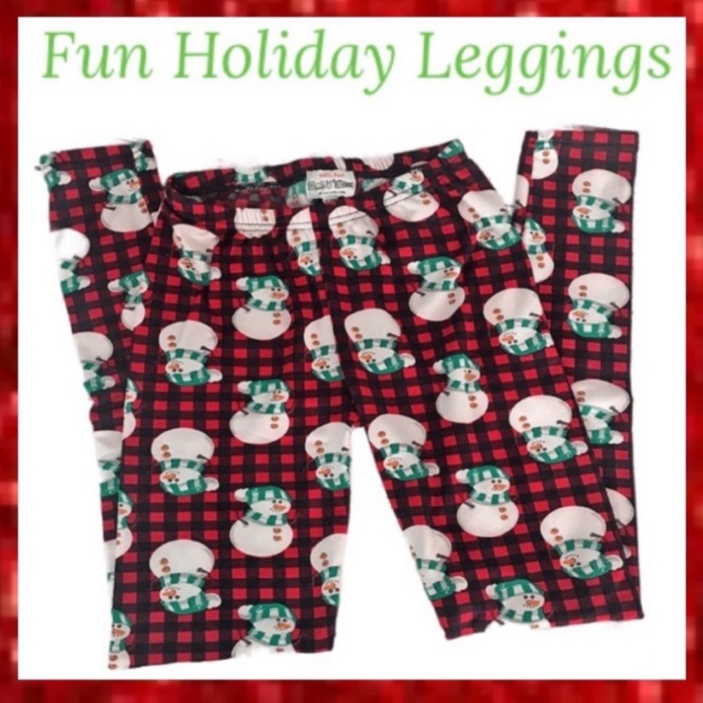 Snowman Leggings Holiday Christmas Plaid Nordic Fair Isle Red Green Medium Large